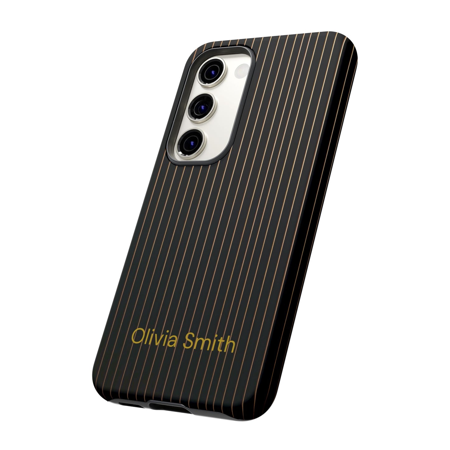 Samsung Galaxy Personalised Black Pinstripe Phone Case - Custom Name Matte Tough Protective Cover