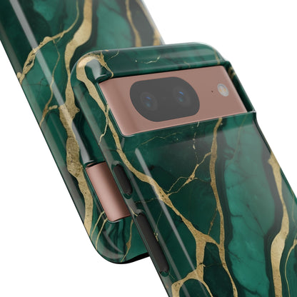 Google Pixel Case - Emerald Luxe Marble with Gold Veins