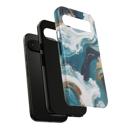 Google Pixel Case - Ocean Luxe Marble Design | Teal, White & Gold Abstract Phone Cover