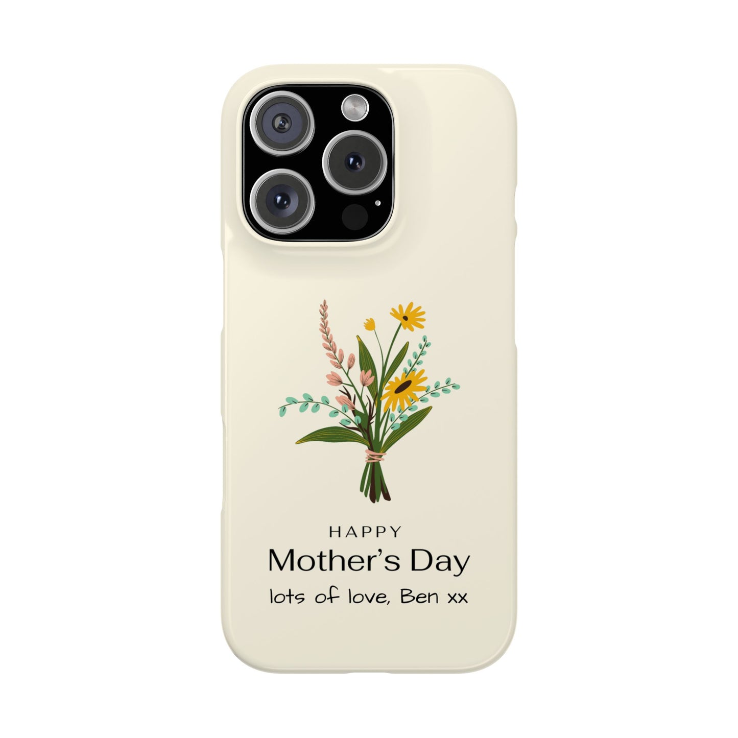 Personalised Mothers Day iPhone Case - Minimal Floral Bouquet Design - Custom Message