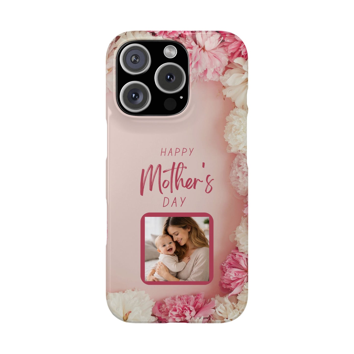 Personalised Mothers Day iPhone Case - Custom Pink Floral Photo Cover