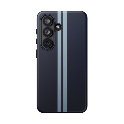 Samsung Galaxy Racing Stripe Phone Case - Navy Blue Matte Tough Protective Cover