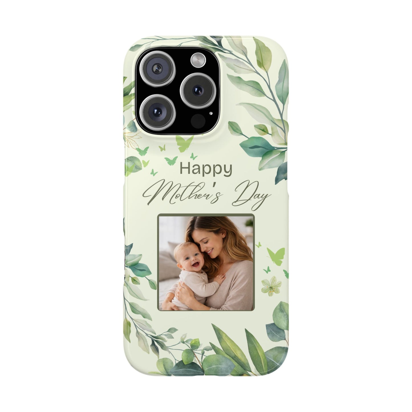 Personalised Mother’s Day iPhone Case - Custom Sage Green Botanical Photo Cover