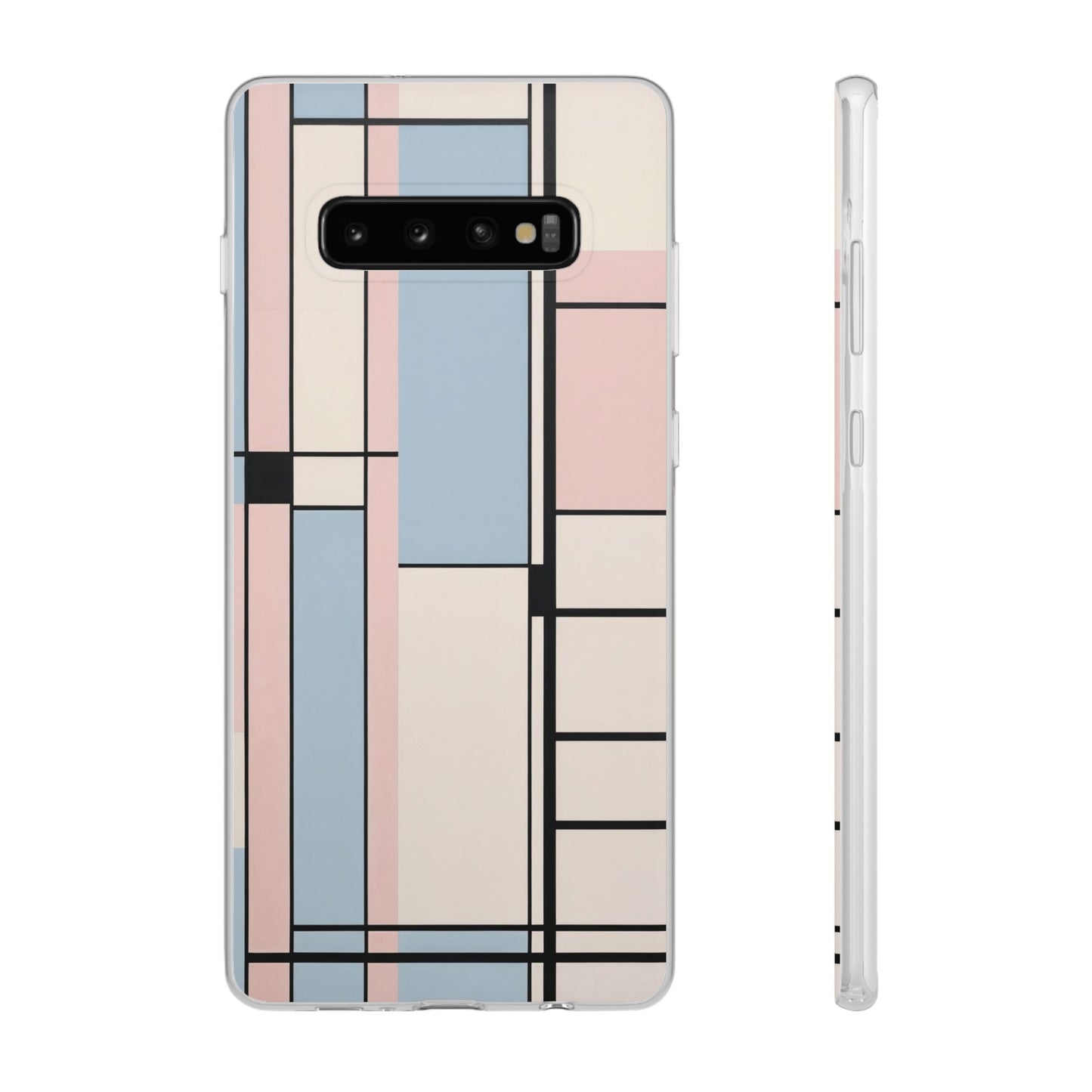 Muted Pastel Mondrian-Style Phone Case - Soft Blue, Pink & Cream