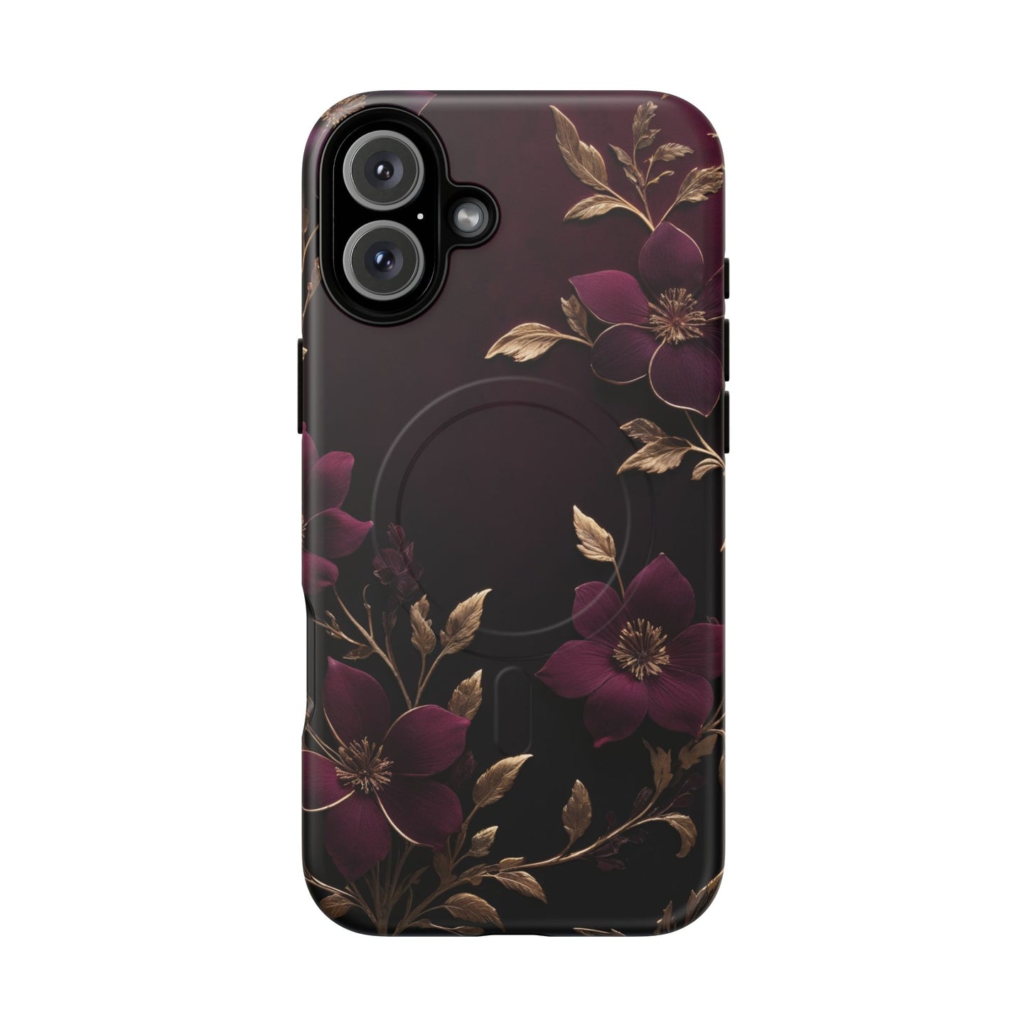 Velvet Noir Floral iPhone Case - Premium MagSafe Protective Cover