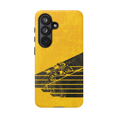 Samsung Galaxy Motorbike Racing Phone Case - Yellow Matte Tough Protective Cover