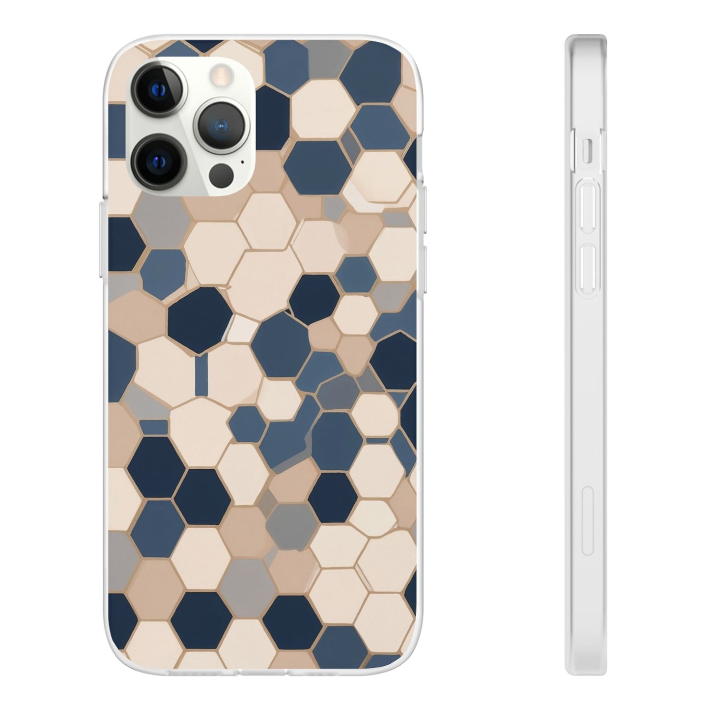 Luxury Geometric Hexagon Pattern Phone Case - Beige & Slate Blue Modern Design