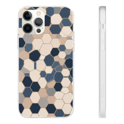Luxury Geometric Hexagon Pattern Phone Case - Beige & Slate Blue Modern Design