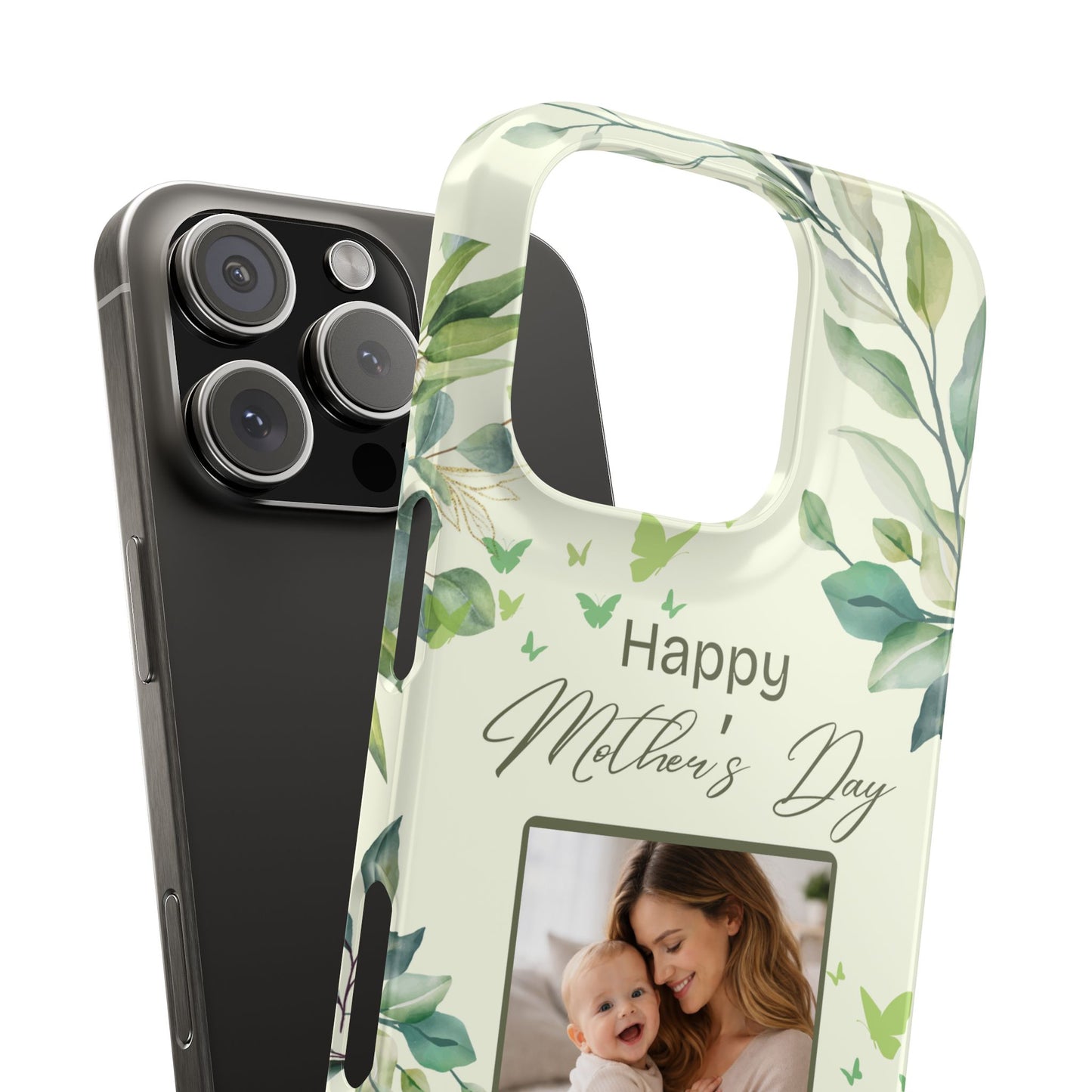 Personalised Mother’s Day iPhone Case - Custom Sage Green Botanical Photo Cover