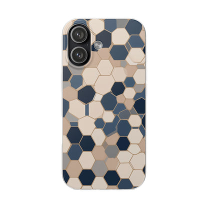 Luxury Geometric Hexagon Pattern Phone Case - Beige & Slate Blue Modern Design
