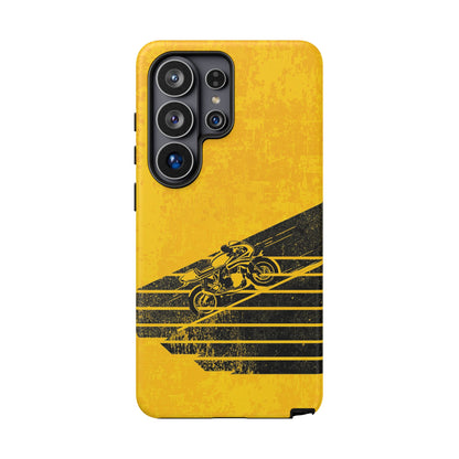 Samsung Galaxy Motorbike Racing Phone Case - Yellow Matte Tough Protective Cover