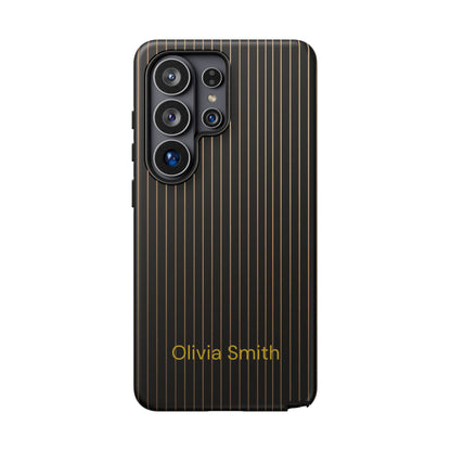 Samsung Galaxy Personalised Black Pinstripe Phone Case - Custom Name Matte Tough Protective Cover