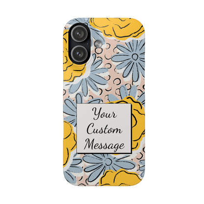 Personalised Floral iPhone Case - Custom Message Gift with Bold Yellow & Blue Flowers