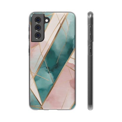 Watercolour Wash & Geometric Gold Lines Phone Case - Pink, Teal & Cream