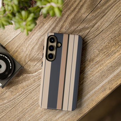 Samsung Galaxy Neutral Stripe Phone Case - Beige Navy Matte Tough Protective Cover