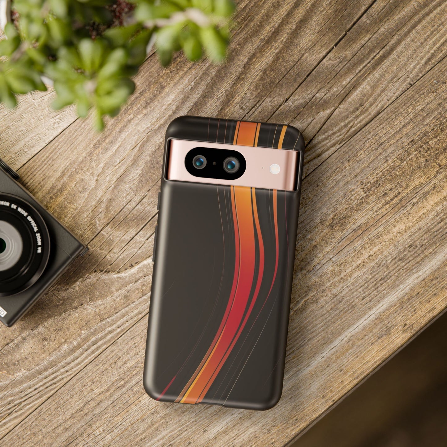Google Pixel Case - Flame Streak Matte Design | Sleek Black Orange Gradient Phone Cover