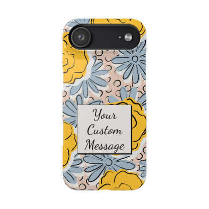 Personalised Floral iPhone Case - Custom Message Gift with Bold Yellow & Blue Flowers