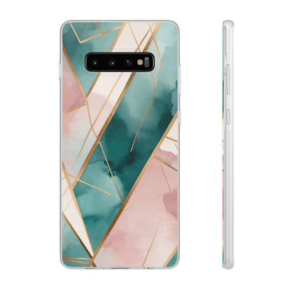 Watercolour Wash & Geometric Gold Lines Phone Case - Pink, Teal & Cream