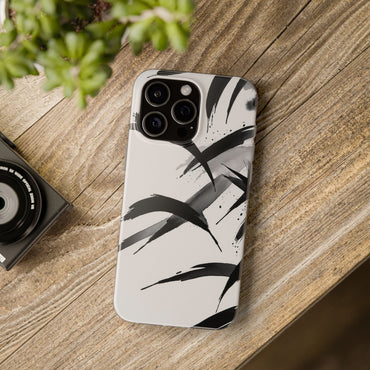 Japanese Ink Brush Strokes Phone Case - Minimal Black & White Abstract