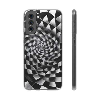 Checkerboard Spiral Illusion Phone Case - Bold Black & White Pattern