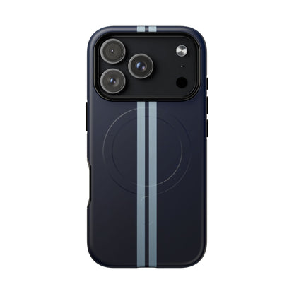 Navy Racing Stripe Matte iPhone Case - Dual Stripe Sport Design, Shockproof MagSafe® Compatible