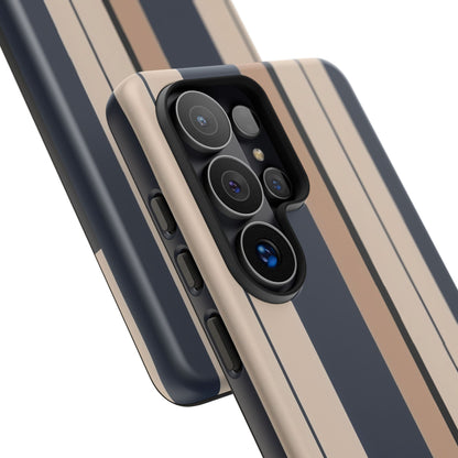 Samsung Galaxy Neutral Stripe Phone Case - Beige Navy Matte Tough Protective Cover