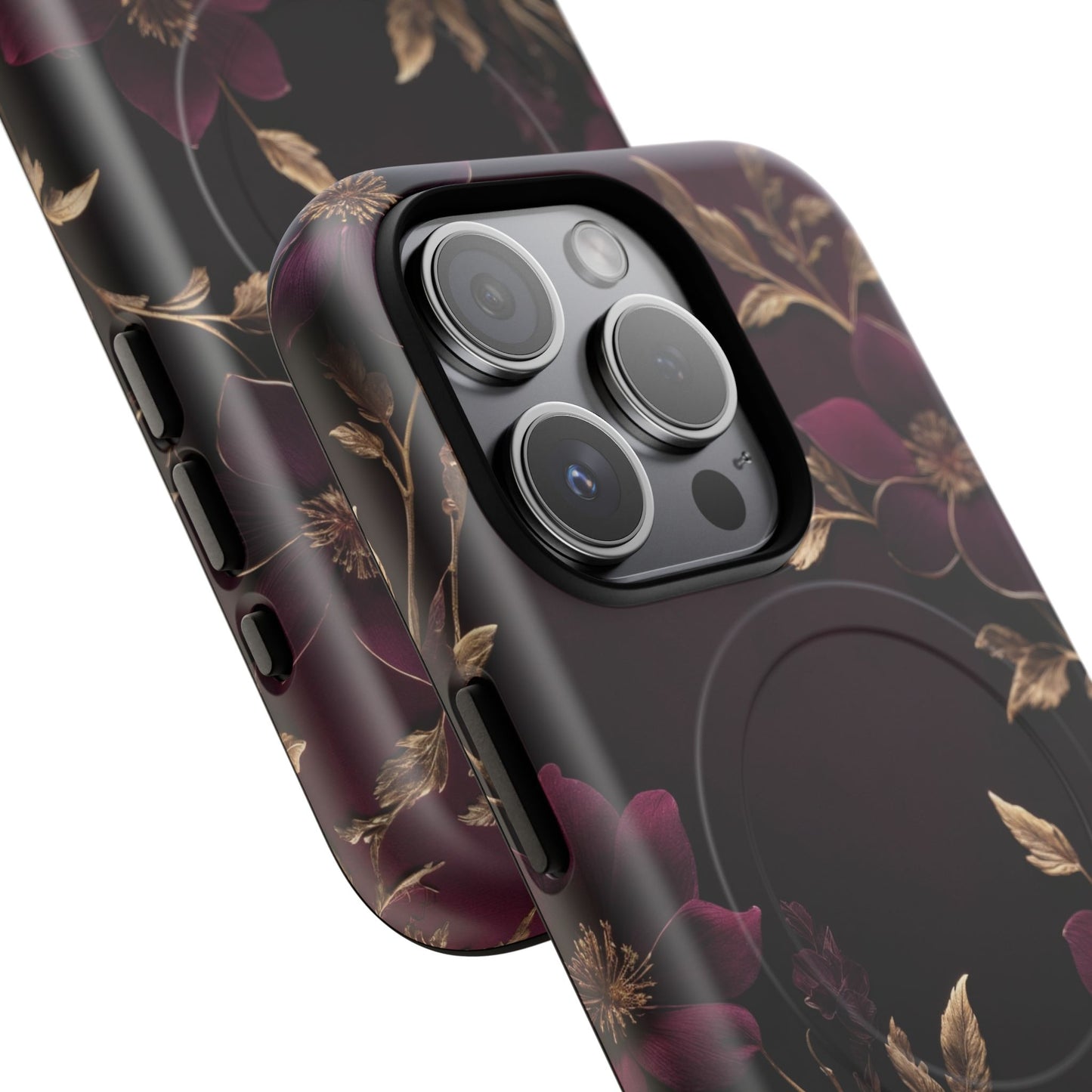 Velvet Noir Floral iPhone Case - Premium MagSafe Protective Cover