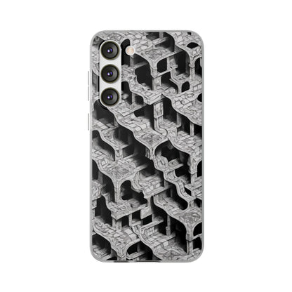 Escher-Style Tessellation Phone Case - Black & White Geometric Illusion
