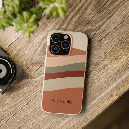 Personalised Eco-Friendly iPhone Case - Biodegradable Custom Name Phone Case - Retro Wave Design