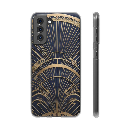 Art Deco Fan Motif Phone Case - Navy & Gold Luxury Design