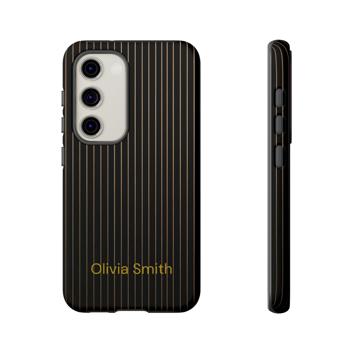 Samsung Galaxy Personalised Black Pinstripe Phone Case - Custom Name Matte Tough Protective Cover