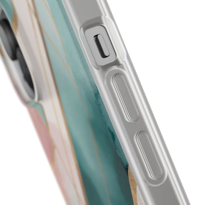Watercolour Wash & Geometric Gold Lines Phone Case - Pink, Teal & Cream