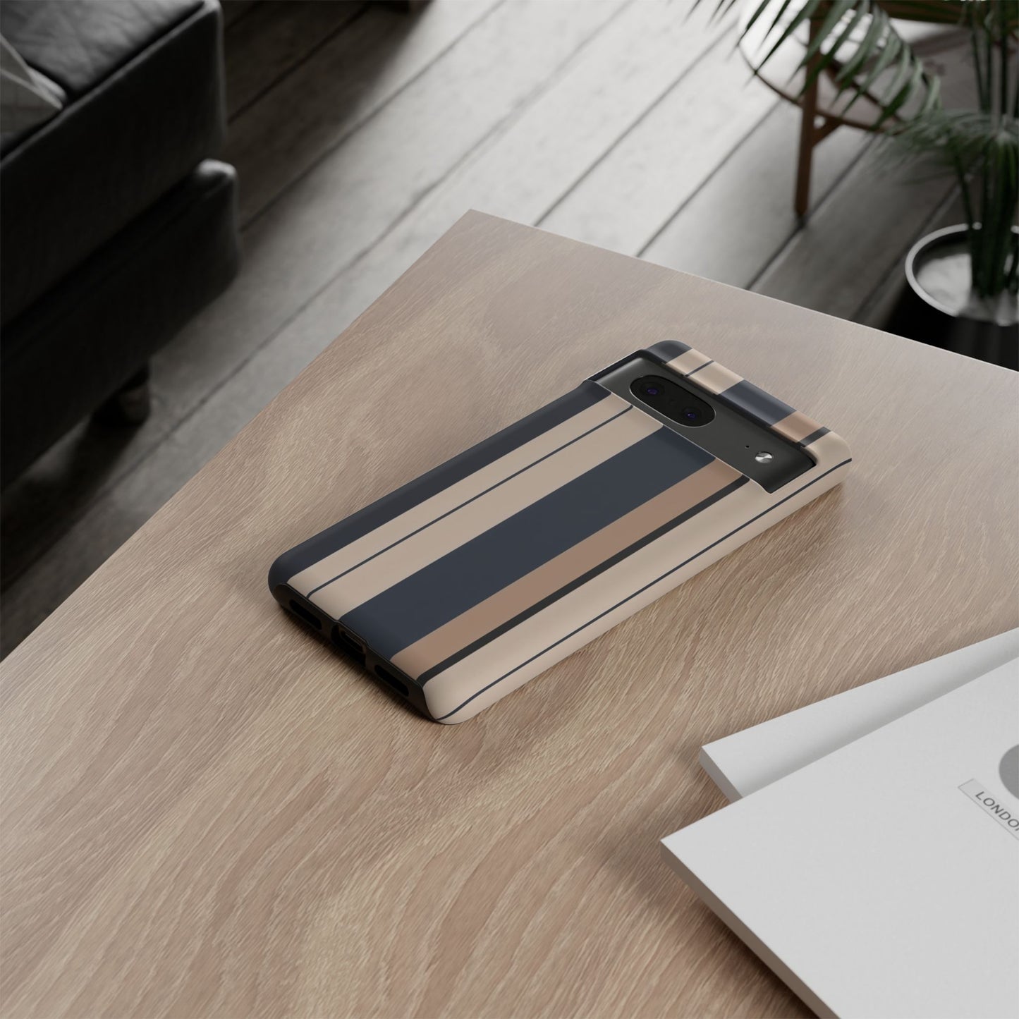 Google Pixel Case - Classic Racing Navy Beige Stripe