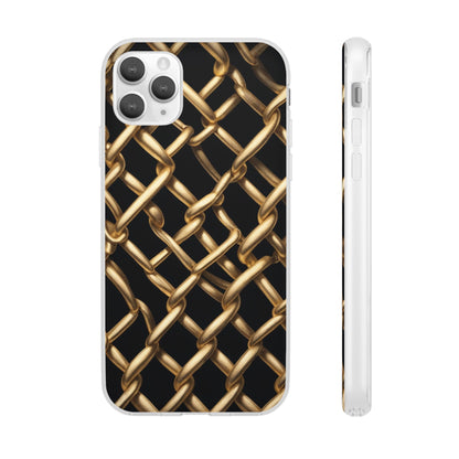 Gold Chain Link Pattern Phone Case - Matte Black Luxury Design