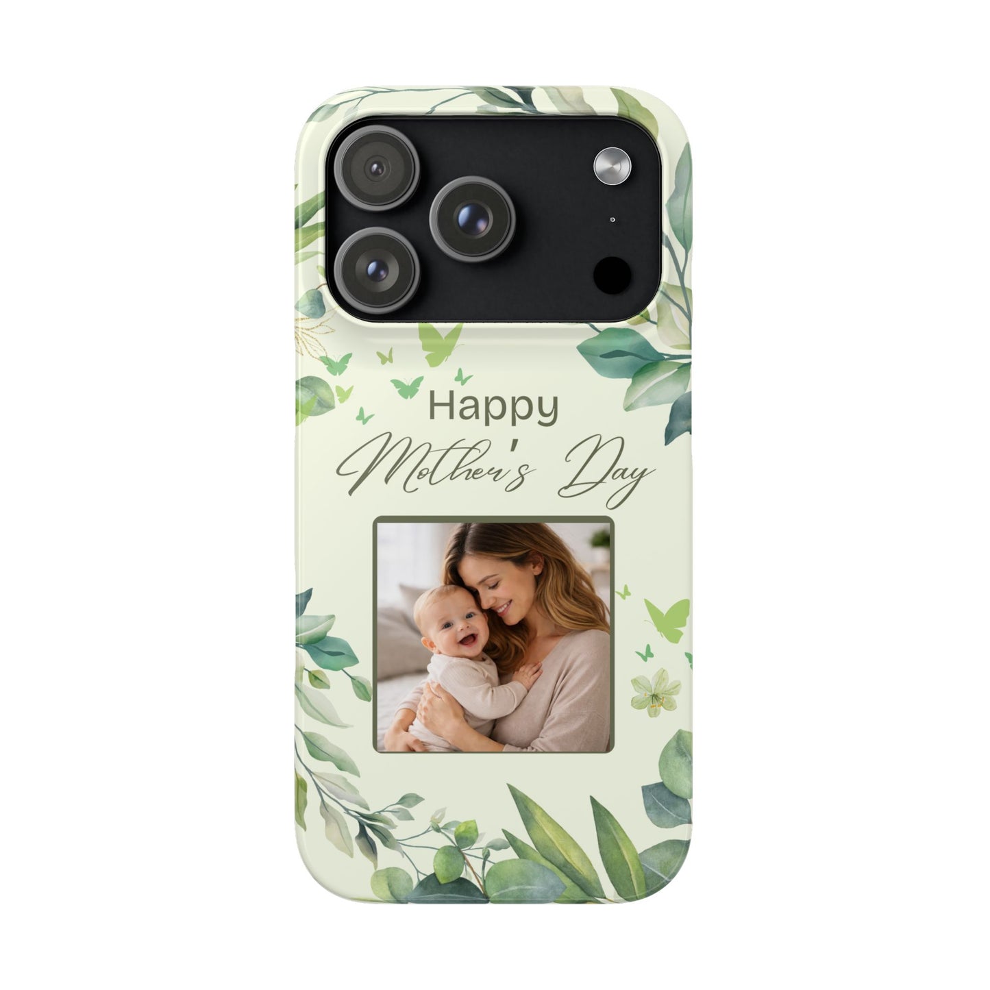 Personalised Mother’s Day iPhone Case - Custom Sage Green Botanical Photo Cover