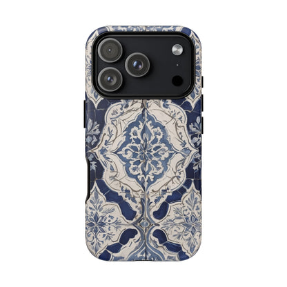 Blue Moroccan Tile Tough Phone Case — Protective iPhone Cover with Vintage Ceramic Pattern