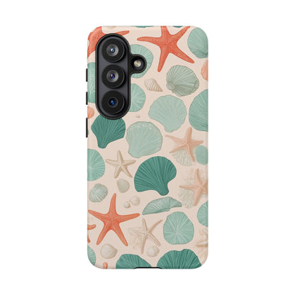 Samsung Galaxy Seashell Pattern Phone Case - Coastal Beach Matte Tough Protective Cover
