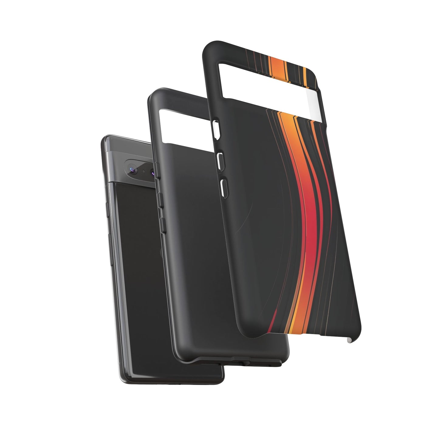 Google Pixel Case - Flame Streak Matte Design | Sleek Black Orange Gradient Phone Cover