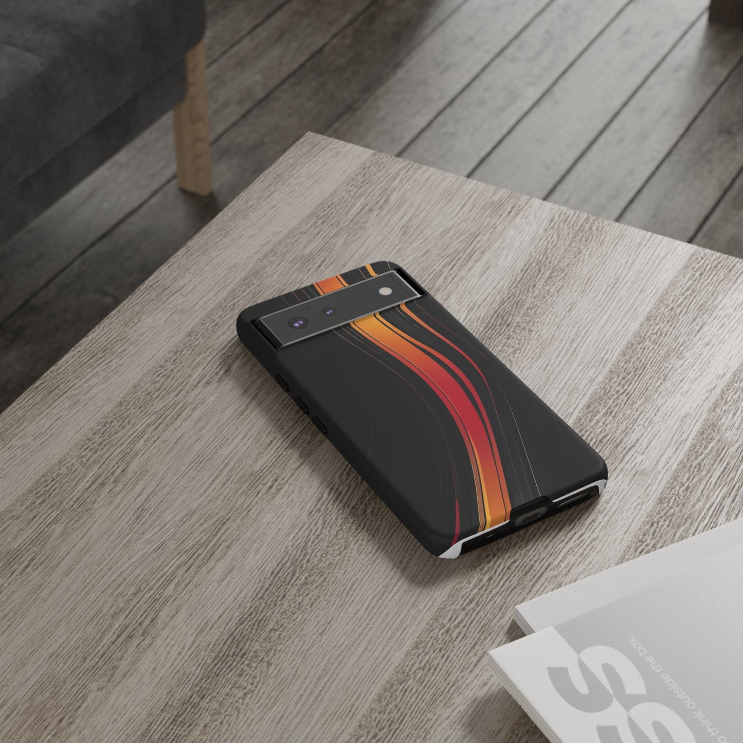 Google Pixel Case - Flame Streak Matte Design | Sleek Black Orange Gradient Phone Cover