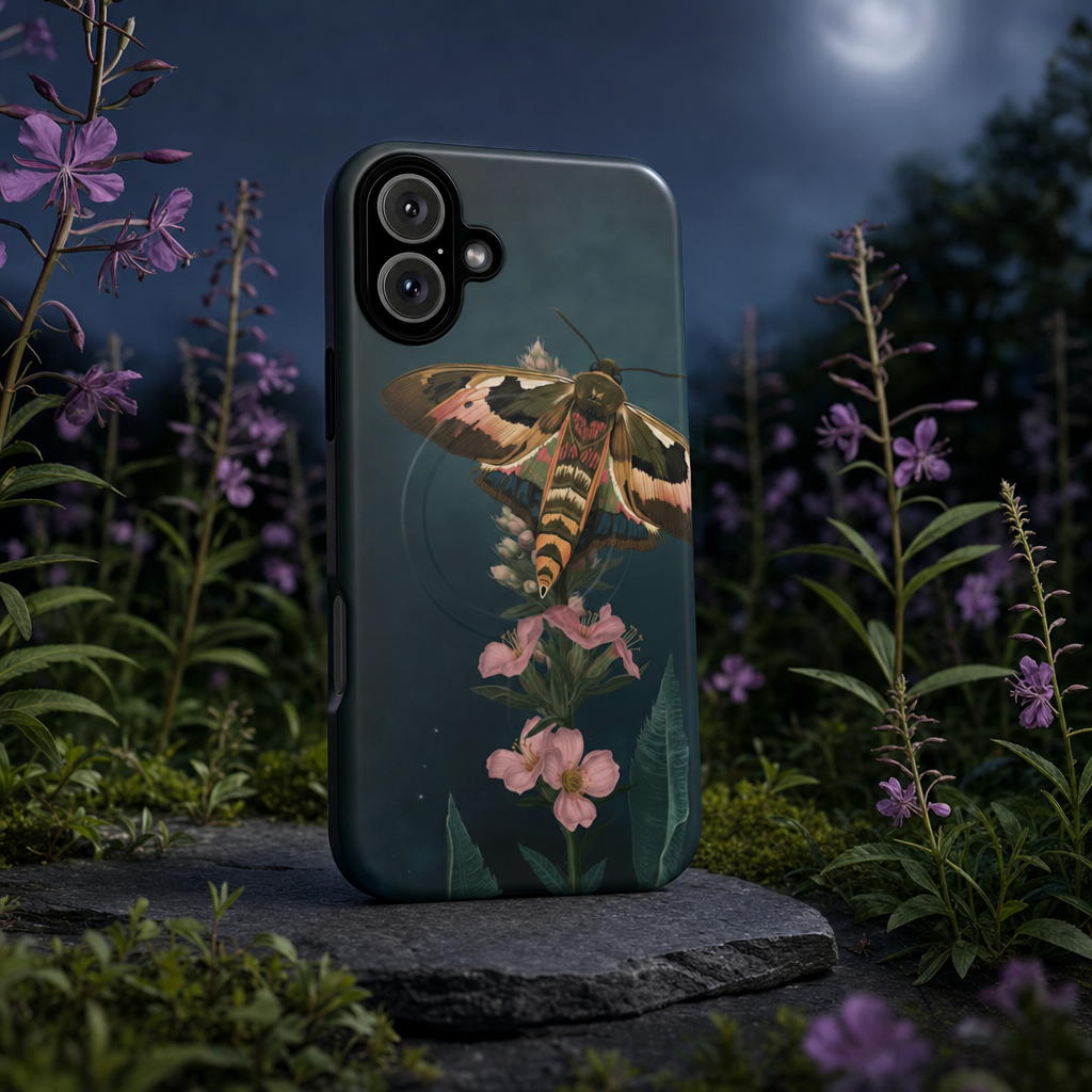 Rosebay at Midnight British Moth Botanical iPhone Case lifestyle image