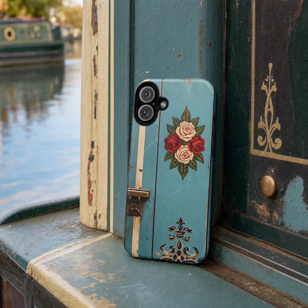Canal Rose Cabin Door iPhone Case – Vintage Narrowboat Folk Art lifestyle image