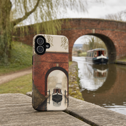 Willow Canal Bridge Passage iPhone Case – Heritage Waterway Design lifestyle image