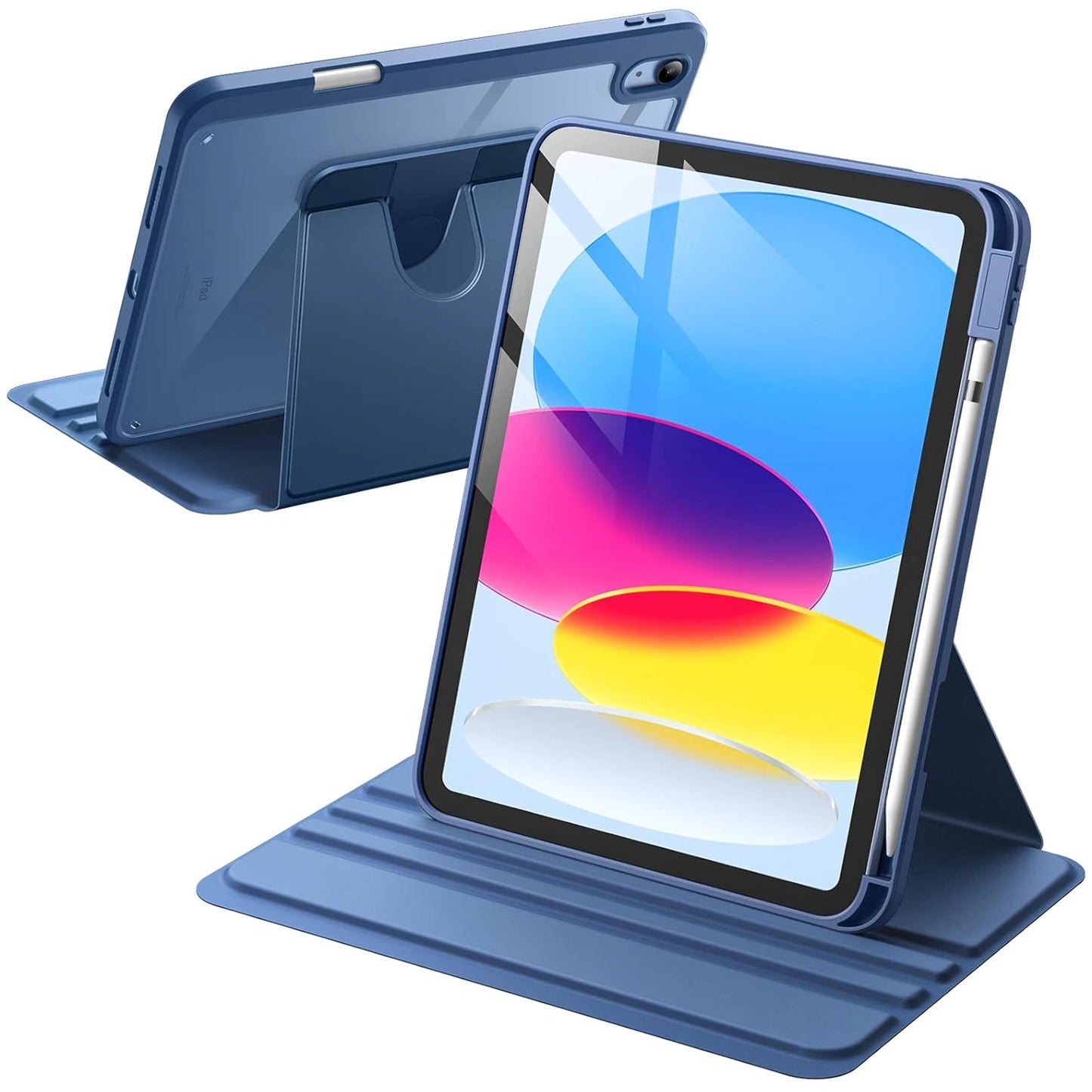 iPad 10th Gen 10.9" Clear Back Rotating Stand Case with Pencil Holder
