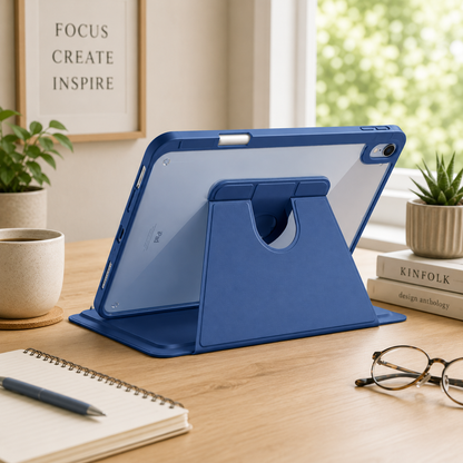 iPad 10th Gen 10.9" Clear Back Rotating Stand Case with Pencil Holder