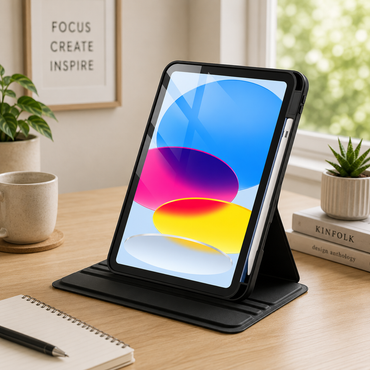 iPad A16 11th Gen Clear Back Rotating Stand Case with Pencil Holder
