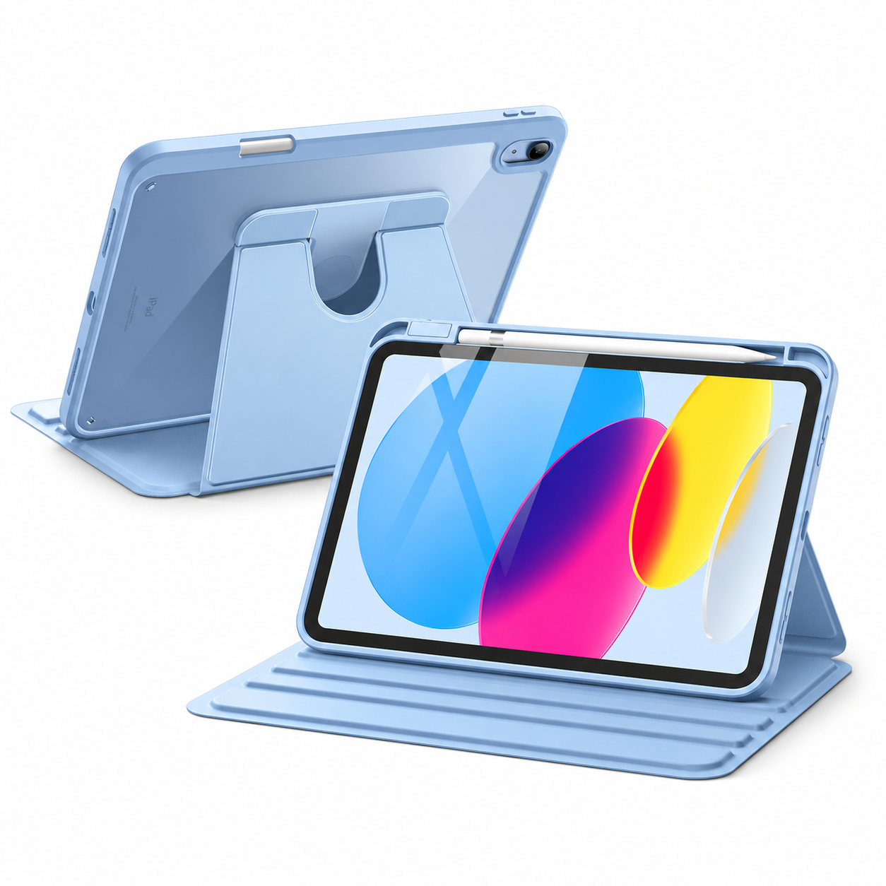 iPad 10th Gen 10.9" Clear Back Rotating Stand Case with Pencil Holder