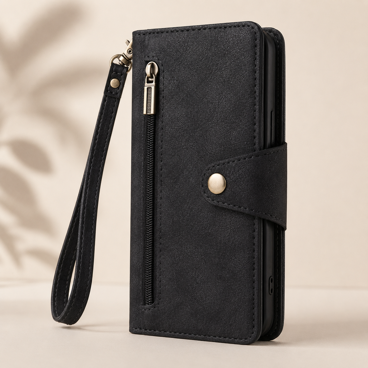 Samsung Luxury Wallet Case with Zip Pocket, Card Holder & Wrist Strap