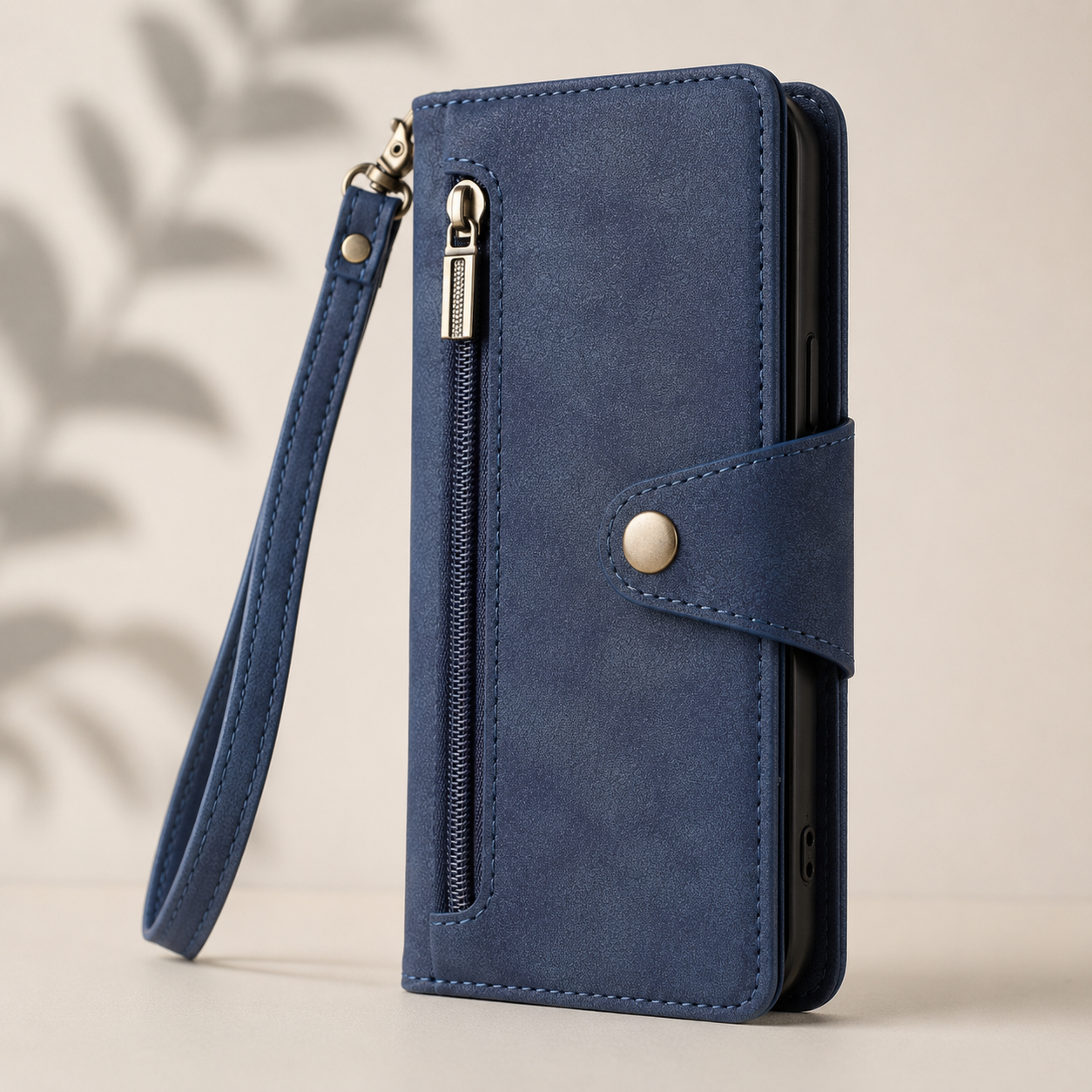 Samsung Luxury Wallet Case with Zip Pocket, Card Holder & Wrist Strap