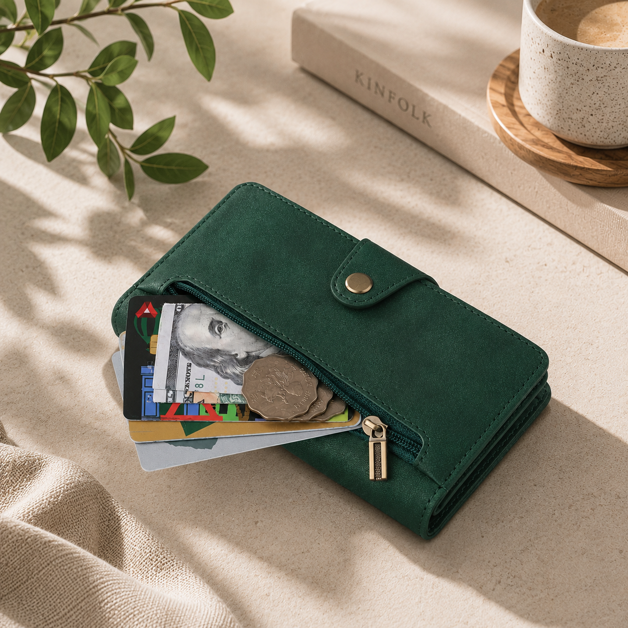 Luxury Wallet Phone Case with Zip Pocket, Card Holder & Wrist Strap