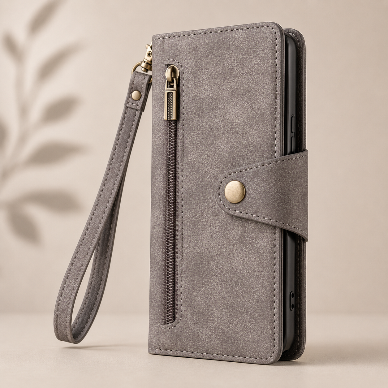 Samsung Luxury Wallet Case with Zip Pocket, Card Holder & Wrist Strap